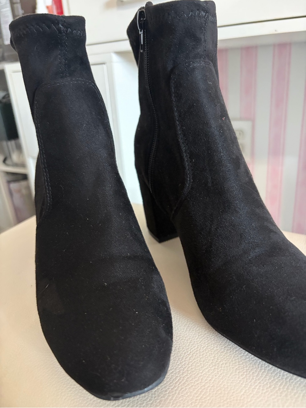 Rachel Zoe Black Suede Sock Ankle Booties with Block Heel
